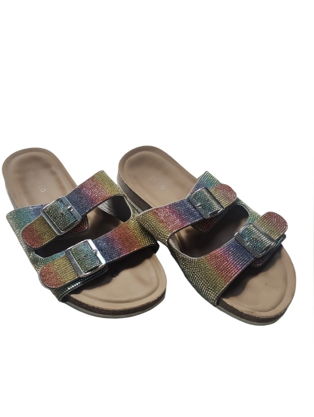Torrid Rainbow Rhinestone Double Strap Footbed Sandals